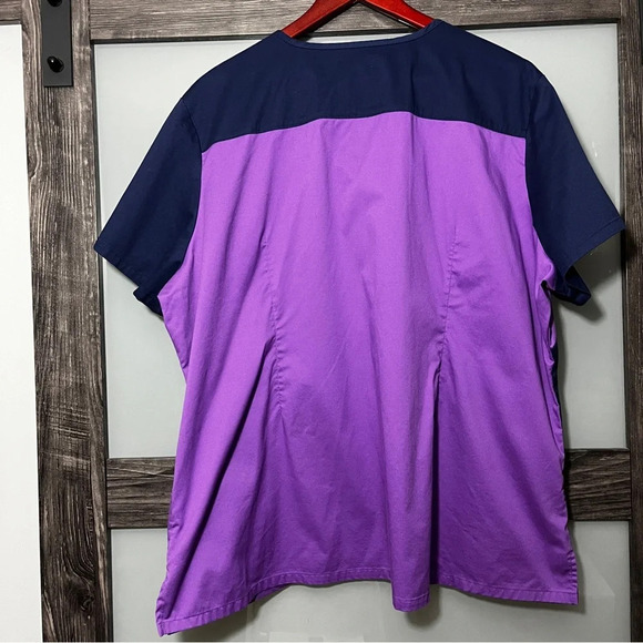 Buttersoft Stretch Colorblock Blue & Purple Scrub Top Women’s 3x Cotton Blend - Picture 5 of 7